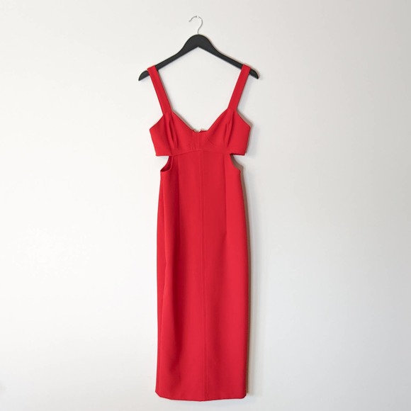 NWT ZARA midi strappy cut out dress, red, size small - Picture 3 of 7